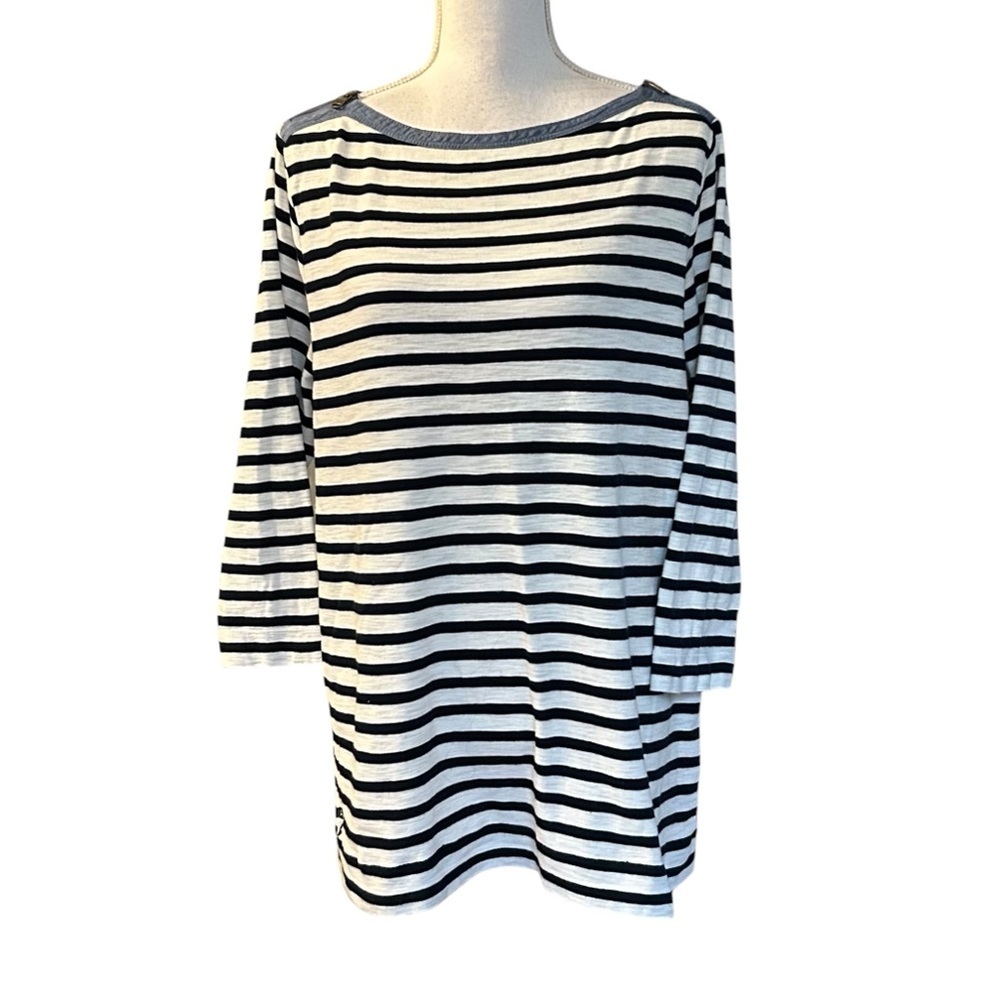 Ralph Lauren Jeans Co Striped 3/4 Long Sleeve Shoulder Zip Top SZ 2X Blue White